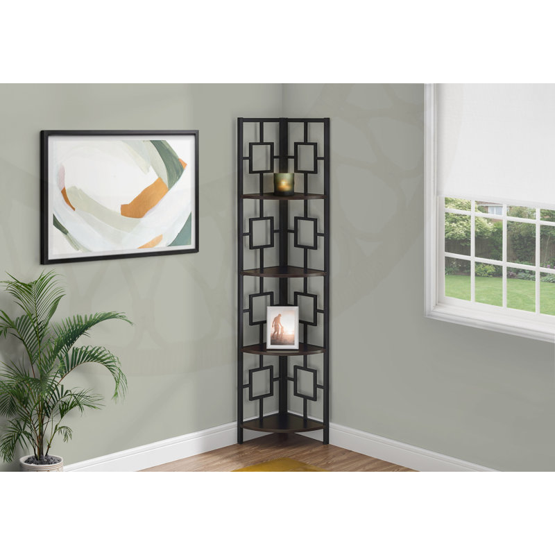 Contemporary Corner 4-Tier Etagere Chavis With Fan-Shaped Shelves, Perfect For Modern Office And Bedroom Decor.