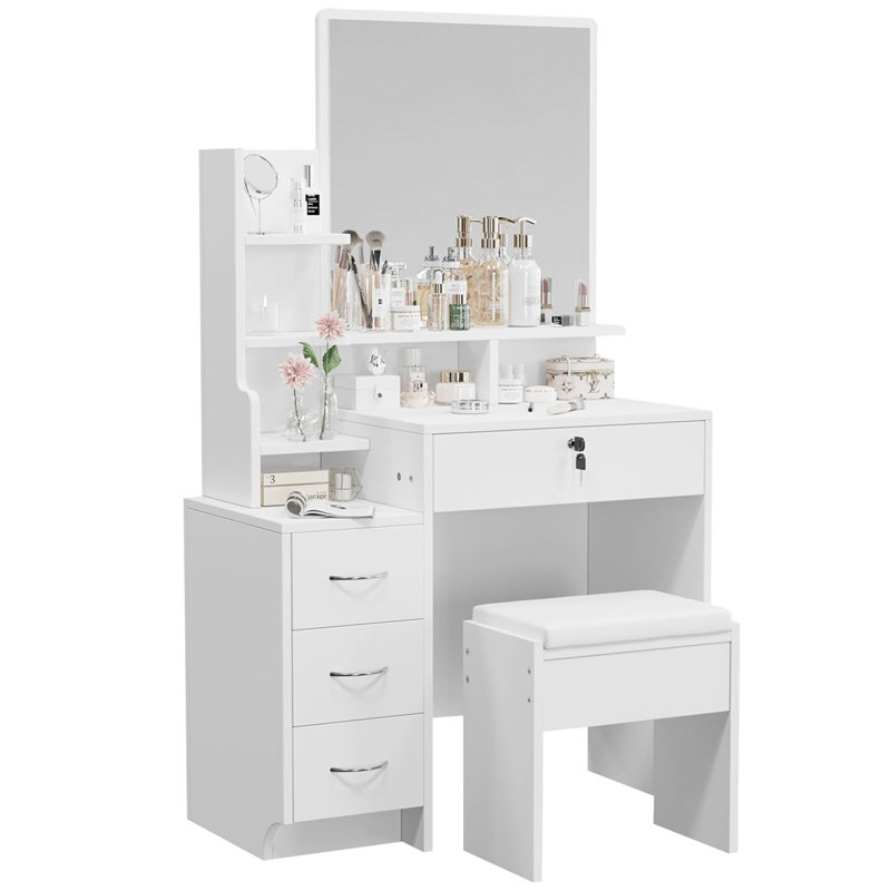 Dressing Table with Mirror, White