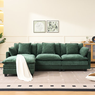 Canapé en forme de L à 3 places avec repose-pieds, canapé modulaire rembourré, assise moelleuse de taille moyenne, canapé modulaire rétro de style moderne pour chambre à coucher, mobile, tissu chenille, sans affaissement