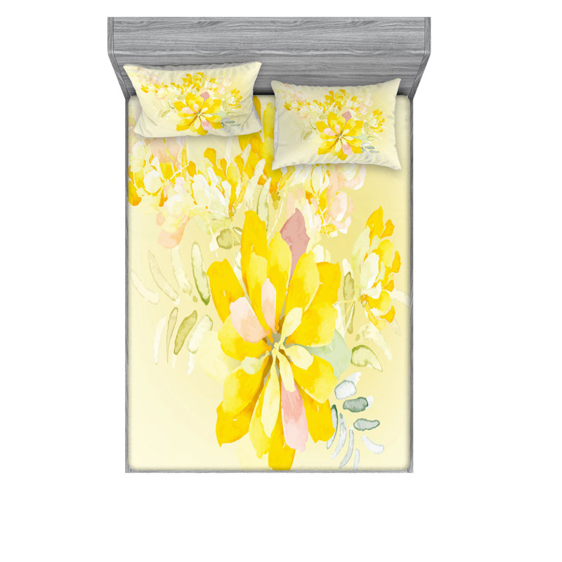 Microfiber Floral Sheet Set, Full/Double Sheet Set with Fitted Sheet