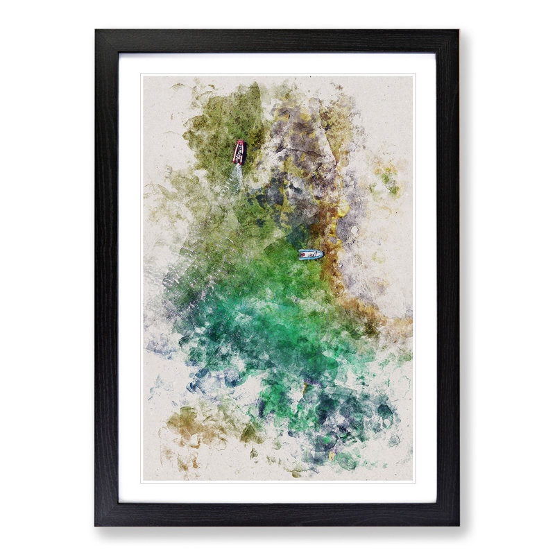 Boats in Catalunya Spain Watercolour - Picture Frame Graphic Art, 36cm H x 27cm W x 2cm D, Black