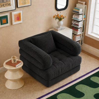 Boneless Convertible Corduroy Sleeper Sofa Bed, 3-Position (Sofa/Recliner/Bed) with High-Density Foam, No Assembly Required, Vacuum-Compressed for Easy Shipping