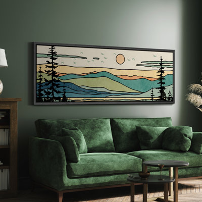 Green Abstract Mountain Forest Landscape Extra Large Pictures Framed Canvas Print Wall Art