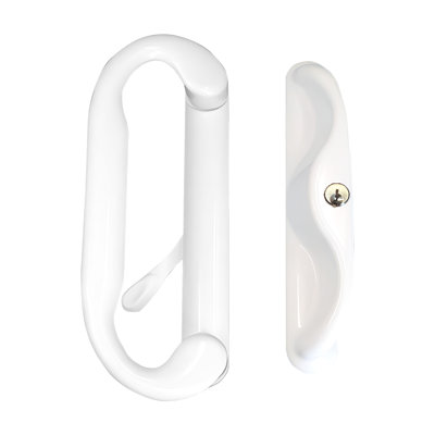 Sliding Patio Door Keyed Handle Set Replacement With Mortise Lock & Keeper, 4-15/16" Hole Spacing, White (dh-13-393)
