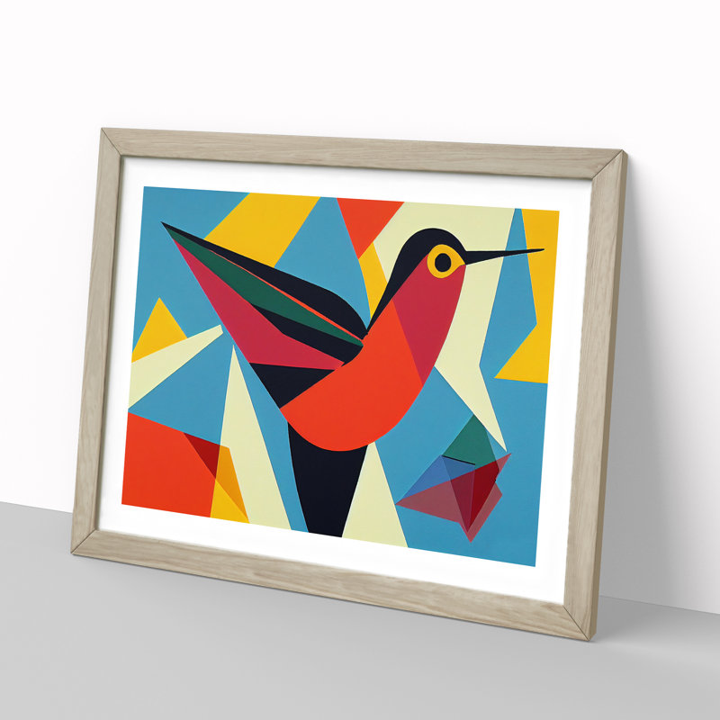 Abstract Hummingbird Vol.2 - Single Picture Frame Print, 25cm H x 34cm W x 2cm D, Oak