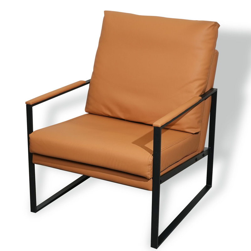 Fauteuil d'appoint Jhaniah, fauteuil moderne avec structure en métal, fauteuil en cuir et canapé rembourré, Similicuir orange