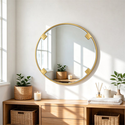 Miroir de salle de bain 33,5 po, miroir de meuble-lavabo mural à cadre en métal noir, miroir rond moderne en verre transparent incassable pour salle de bain, chambre à coucher, entrée