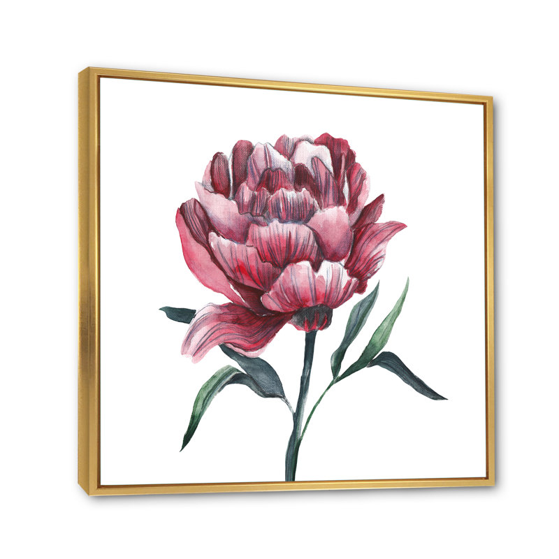 Fleur de pivoine rouge rétro, H 16 po x l 16 po x P 1 po, Toile avec cadre flottant or
