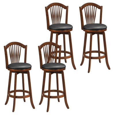 Swivel Bar Stools Set of 4, 31” Bar Height Barstools with Backrests & Wood Frame Brown