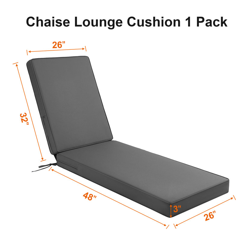 Coussin de chaise longue d'extérieur 80 po gris, L 26 po x P 48 po, Gris