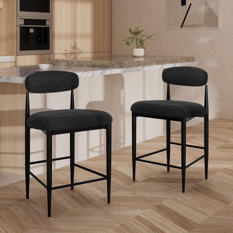 Velora 25.8" H Upholstered Counter Stool with Metal Frame (Set of 2), Black