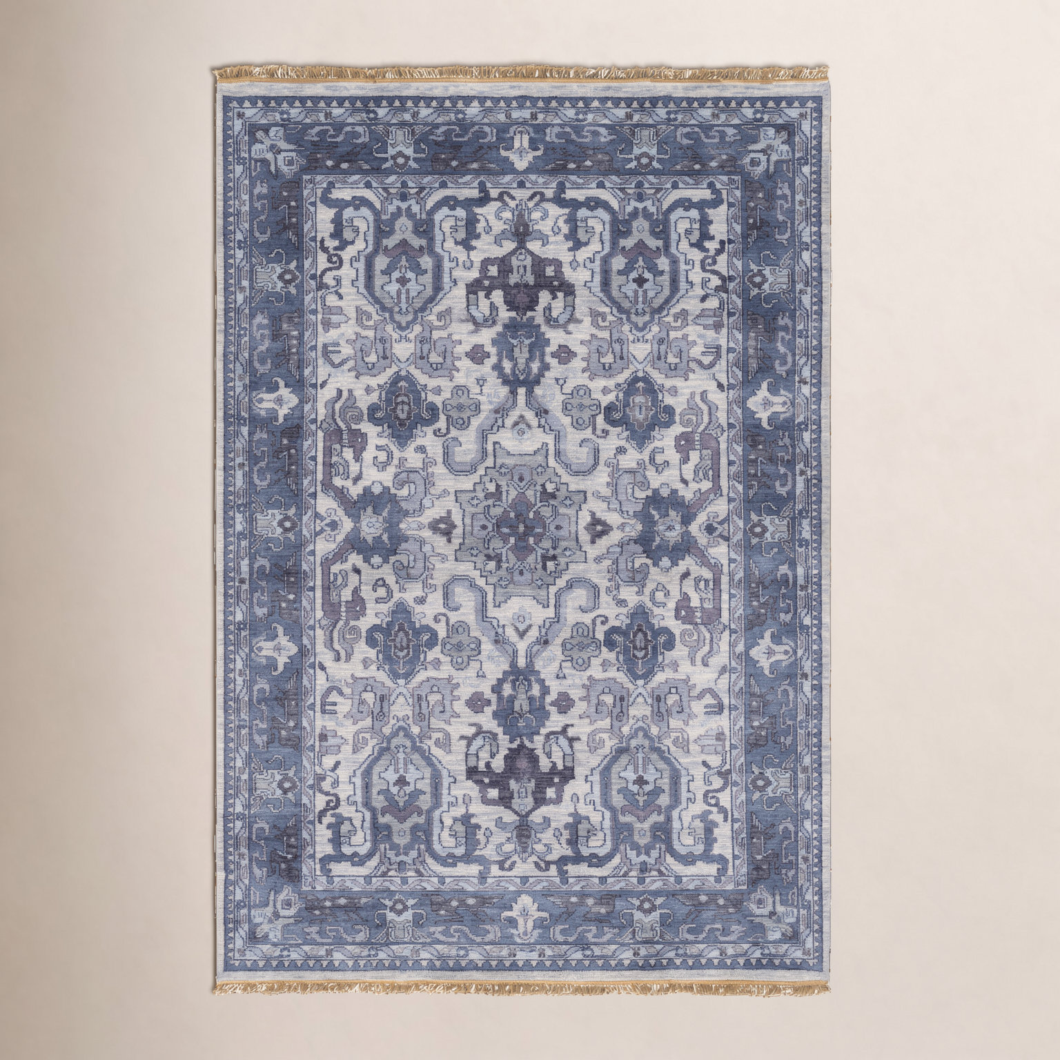Mulane Navy Hand-Knotted Oriental Wool Rug, Rectangle 5'6" x 8'6"
