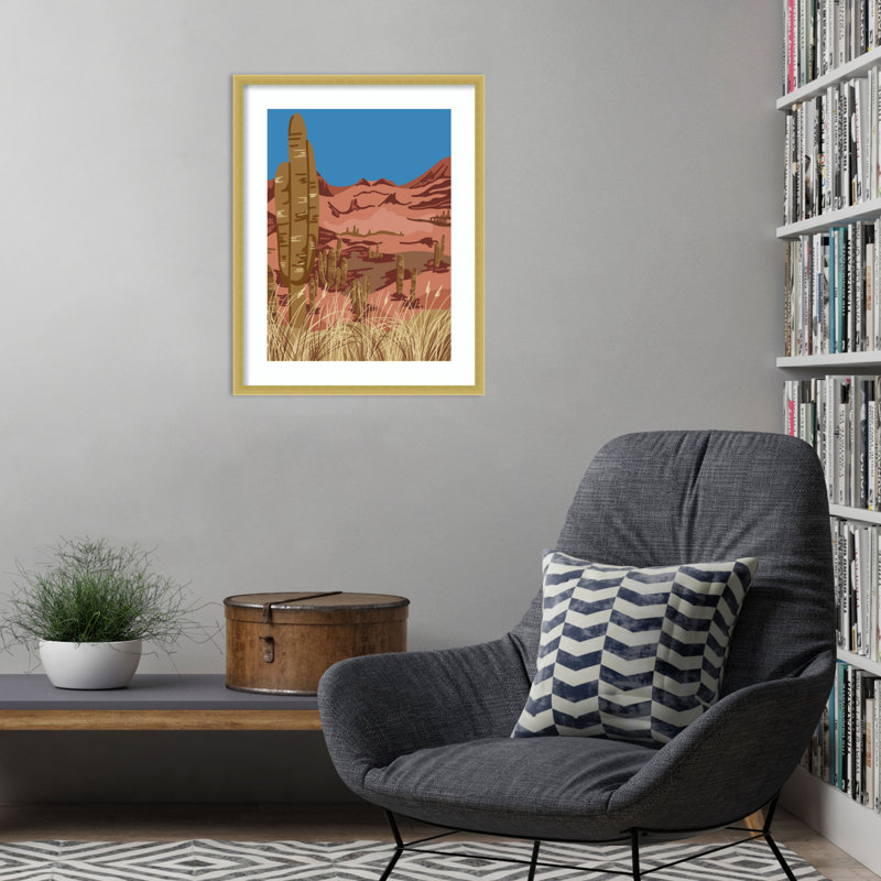 Cactus désert par Anis, reproduction d'art encadrée sur bois, H 25 po x l 20 po