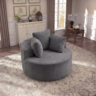 43-Inch Round Single Sofa with Three Pillows, Minimalist Curved Lounge Chair