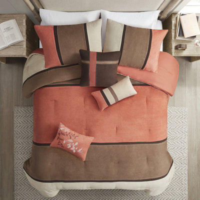 Édredon très grand corail - édredon en faux suède avec détails en taies décoratives assorties