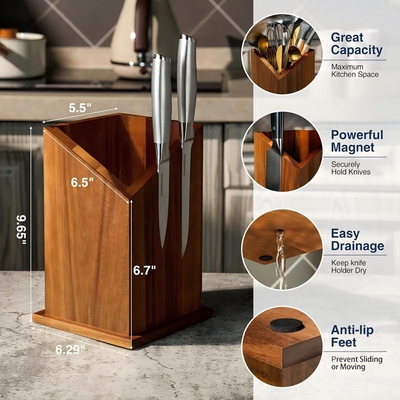 Porte-couteaux magnétique, bloc à couteaux double face en bois d'acacia