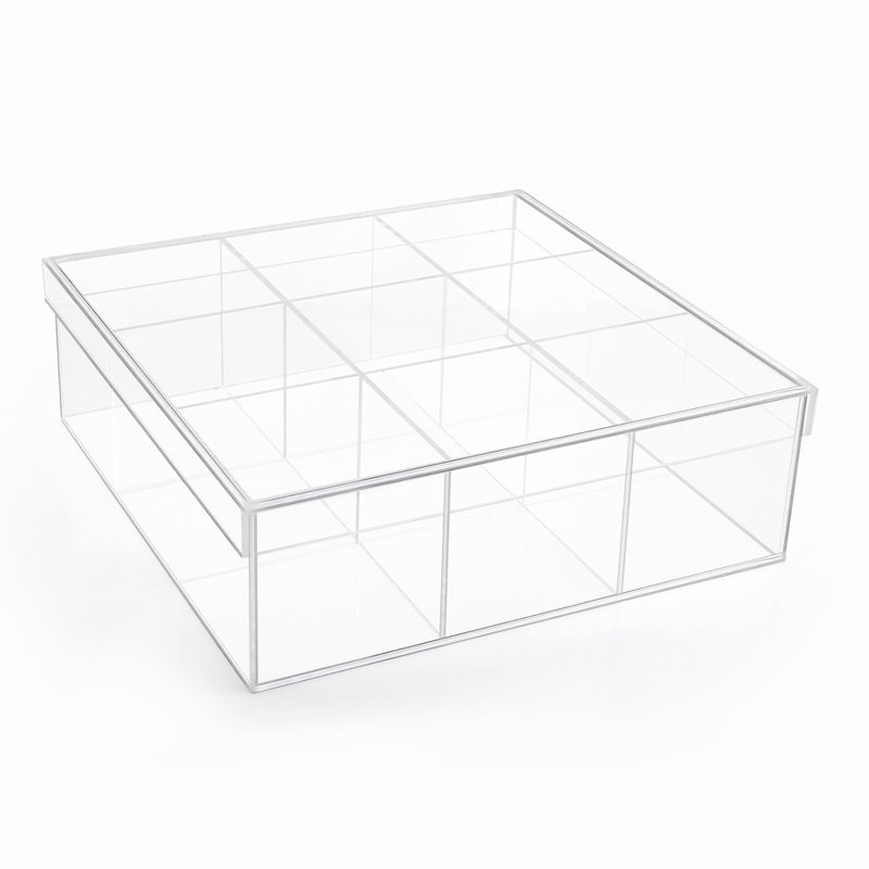 Clear Condiment Organizer And Tea Bag Holder, Acrylic Stash Box 9-Slot Clear Organizer With Lid For Snack Multi-Functional Tea Bag, Sugar Packet, Coffee Container Caddy Box