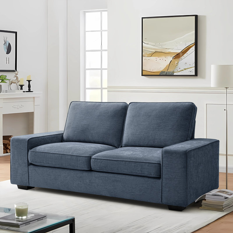 Canapé à accoudoirs carrés en tissu d'ameublement carré en chenille 71,6 po Vroni, Toile bleue