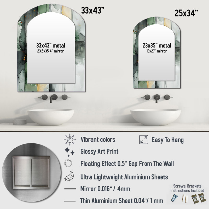 Décor de miroir mural doré vert et éthéré optique II, 34 po x 25 po