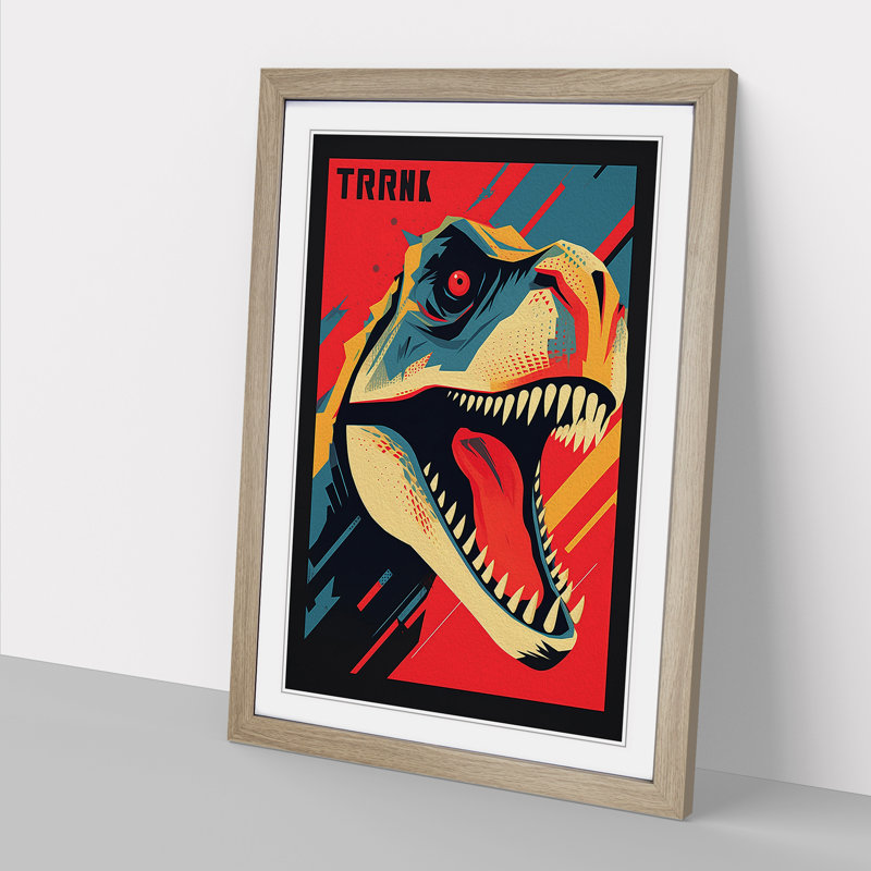 XYZ-FRM-V1223-1659 Tyrannosaurus Rex Constructivism - Single Picture Frame Print on Wood, Oak, 34cm H x 25cm W x 2cm D
