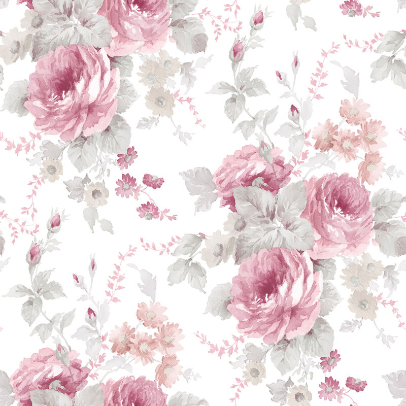 Sarahi 10m x 53cm Matte Wallpaper Roll, White/Pink