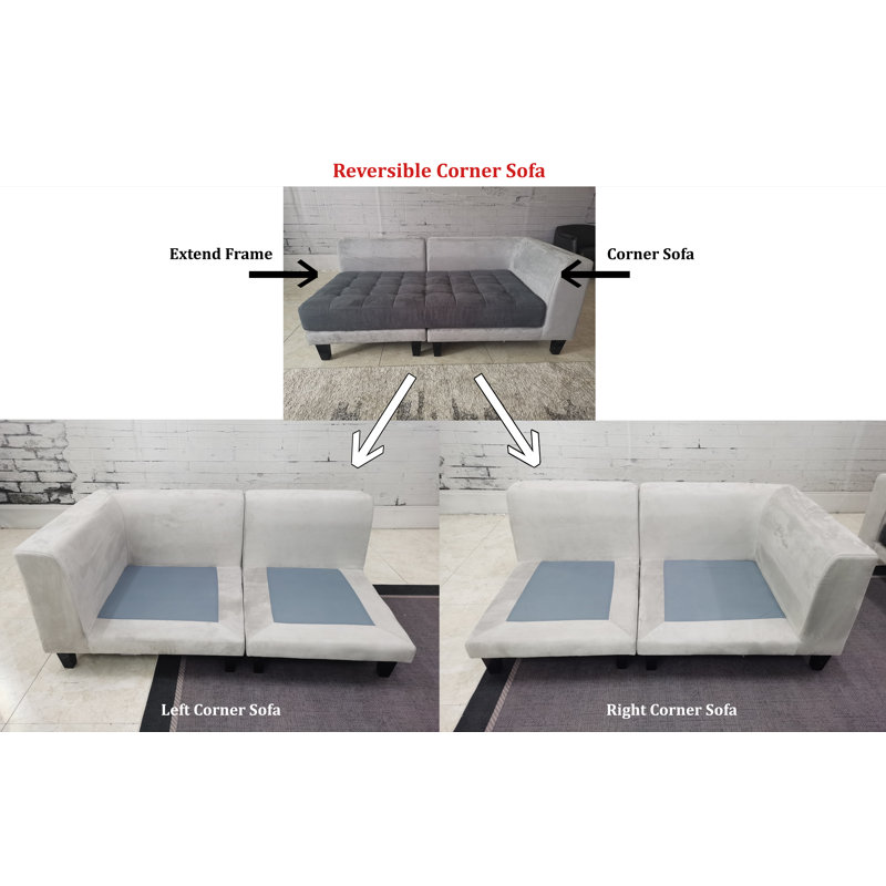 Mandey Upholstered Sectional Reversible, Cream/Brown Microfiber/Microsuede