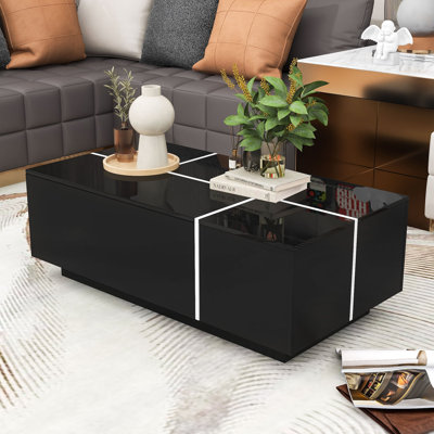 Table basse moderne minimaliste avec rangement caché, fabrication en bois aggloméré durable