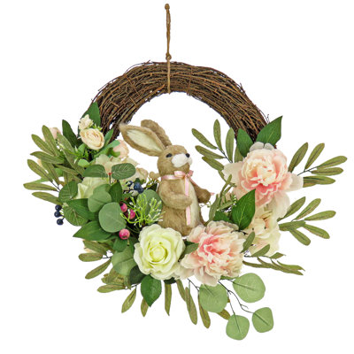 Couronne de fleurs et de lapin 20 po The Holiday Aisle®