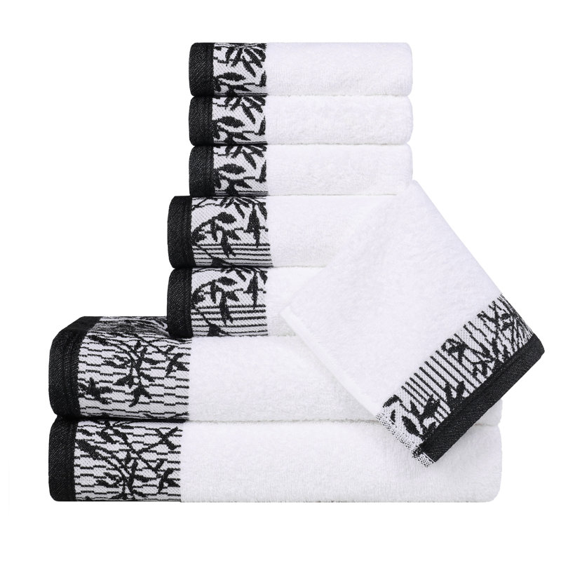 Ensemble de serviettes de bain en coton de poids moyen à bordure florale en jacquard pour la salle de bain Carinna