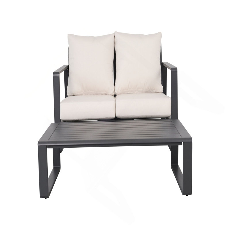Canapé double + table basse rectangulaire, Beige, Black