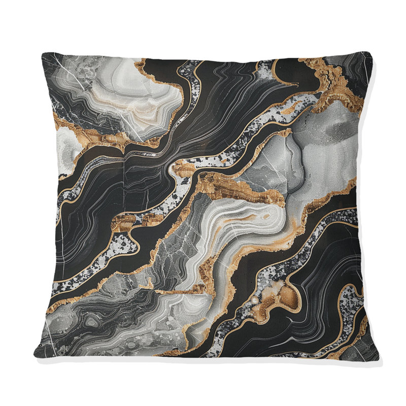 Black Gold Marble - Transitional Throw Pillow, 18"H x 18"W
