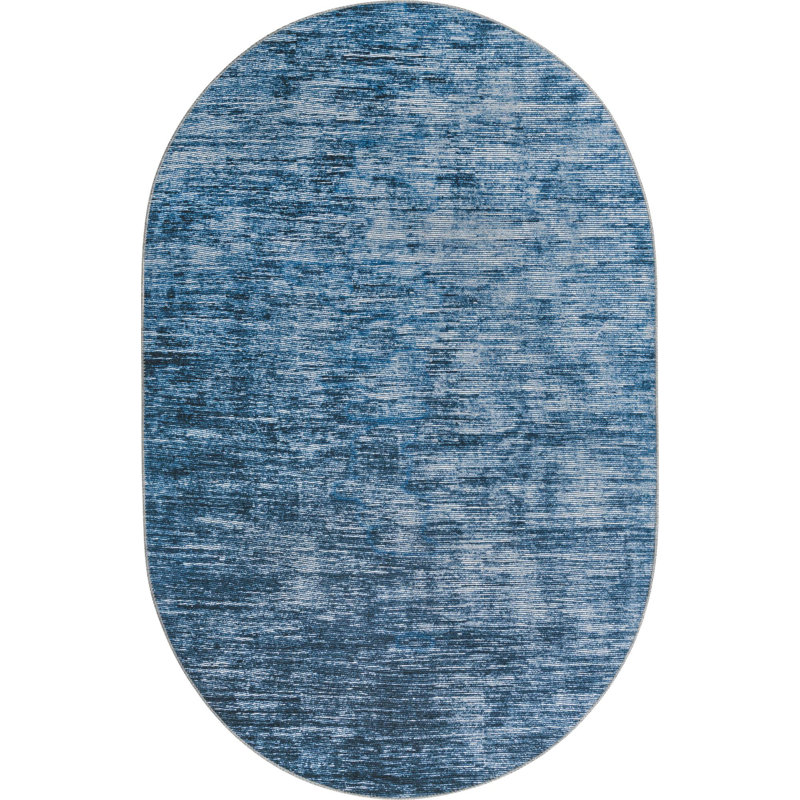 Tapis contemporain de couleur bleue Ikhasa, Ovale 5 pi x 8 pi