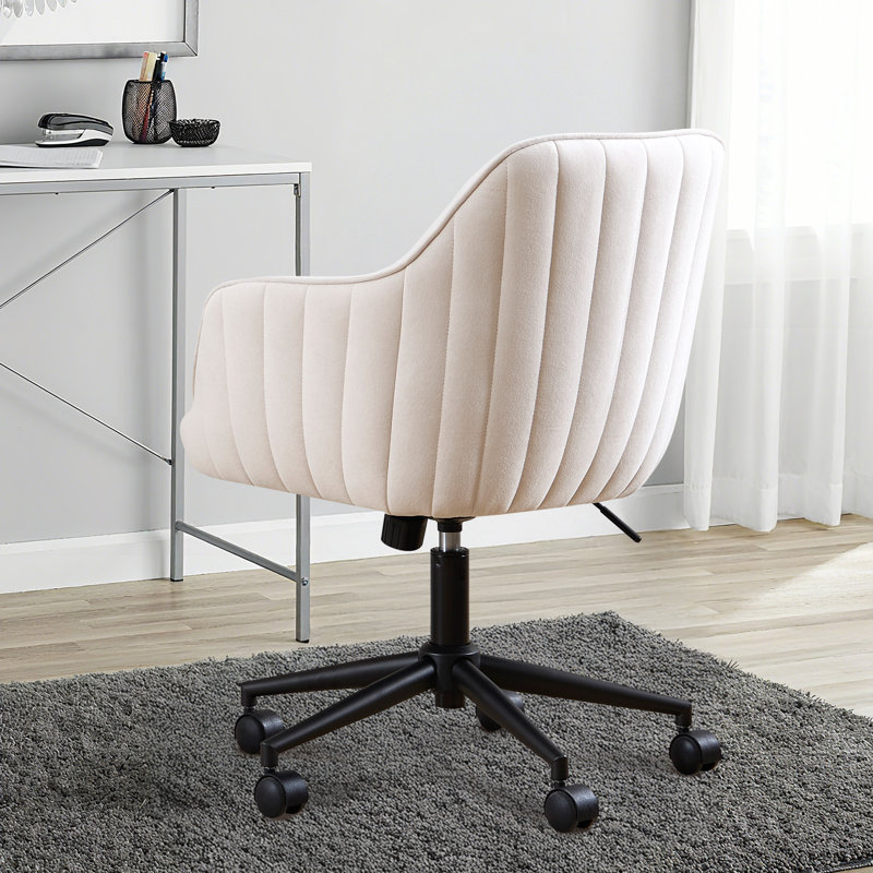 Velvet Fabric Swivel Office Chair, Beige