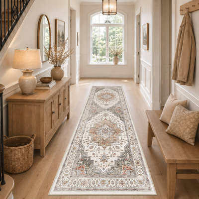 Washable Vintage Area Rug, Ultra-Soft Non-Slip Distressed Low Pile Carpet
