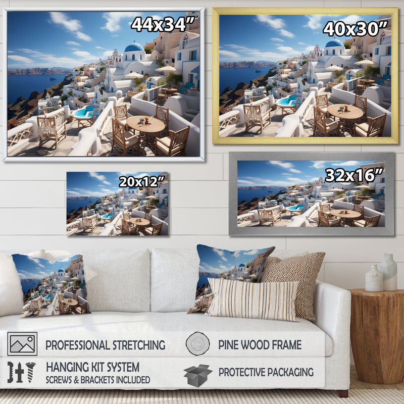 «Grèce Santorini Dreams II», reproduction sur toile, H 30 po x l 40 po x P 1,5 po, Cadre photo noir