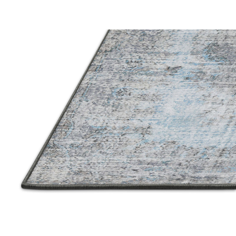 Tapis oriental en laine gris / bleu ciel, Rectangle 2 pi x 5 pi