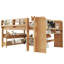 Lit mezzanine double avec bibliothèques, boîtes et tiroirs à rangement multiple, lits mezzanine bas en bois massif avec bureau et tableau noir, aucun sommier nécessaire, naturel-129591815