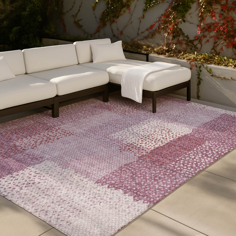 Machine Washable Indoor/Outdoor Chantille ACN2868 Blocks Rug, 10' x 14', Blush