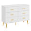 Commode moderne en bois avec poignées dorées, commode 6 tiroirs avec espace de rangement blanc, commode avec tiroirs profonds pour chambre à coucher, blanc