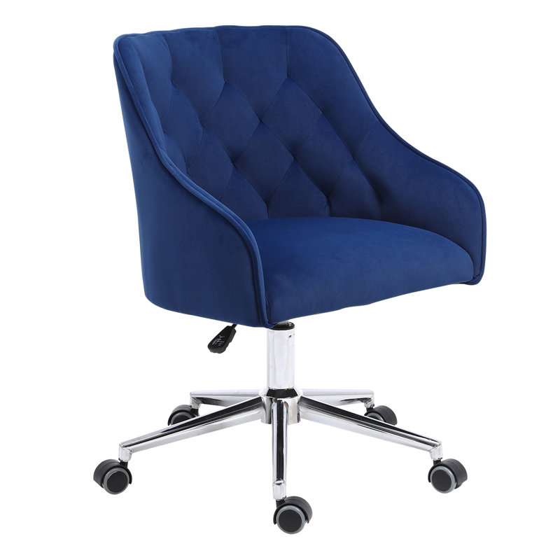 Marcus Velvet Desk Chair Vanity Chair for Makeup with Wheels Rolling Swivel Chair for Bedroom, Blue