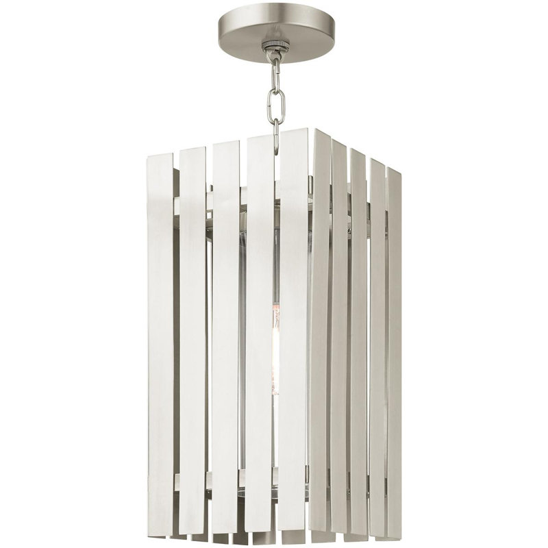 Lanterne suspendue d'extérieur 8 po avec abat-jour en verre transparent, Nickel brossé