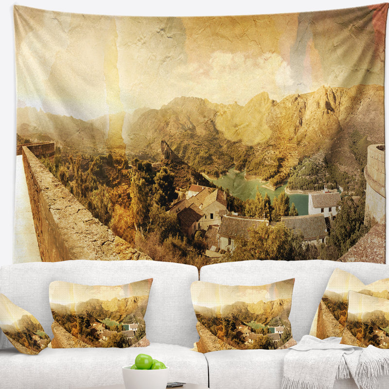 Tapisserie en polyester montagne et lit mezzanine avec accessoires suspendus inclus, H 32 po x l 39 po