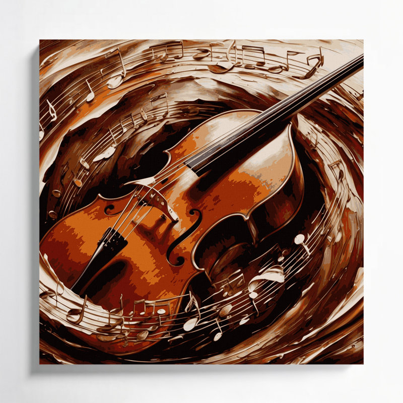 Art musical sur toile brune, contrebasse, H 8 po x l 8 po