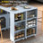 Kitchen Island On Wheels With LED Lights,Power Outlets And 2 Fluted Glass Doors-336422743