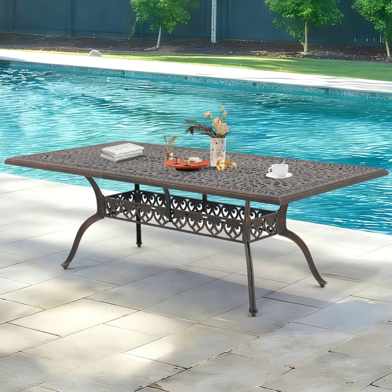 Rectangular Outdoor Aluminum Dining Table with Umbrella Hole