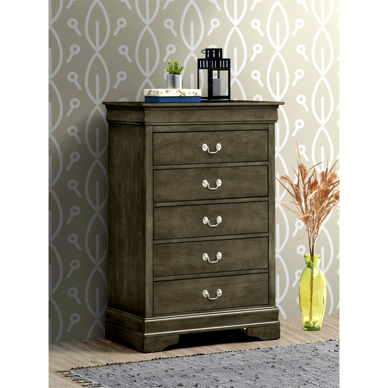 Commode à 5 tiroirs et commode de chambre à coucher Styla Traditiona, Gris