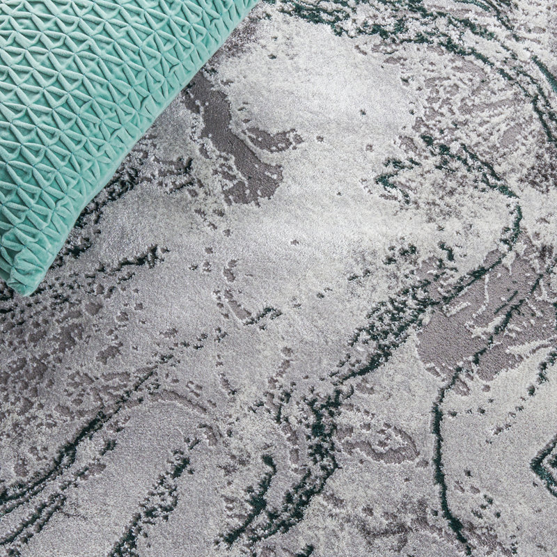 Preusser Abstract Gray/Green/Ivory Area Rug, Square 6'7"