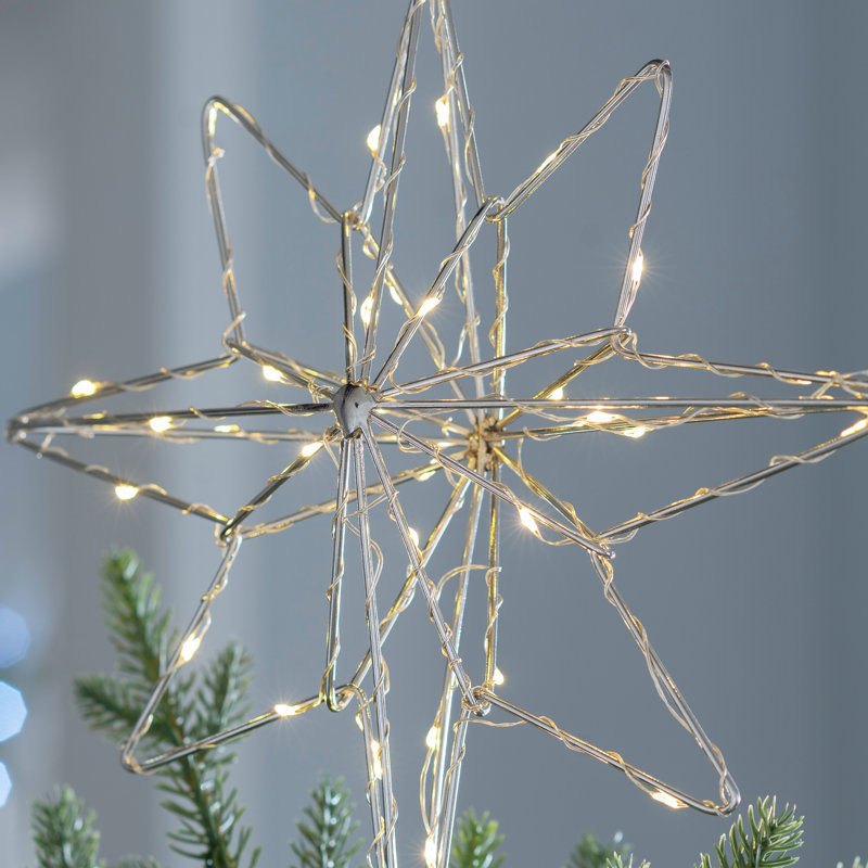 37cm Metal Astrology & Stars Lighted Tree Topper, Silver
