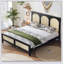 Wood Platform Bed With Rattan Headboard And Footboard-266872493-266872491