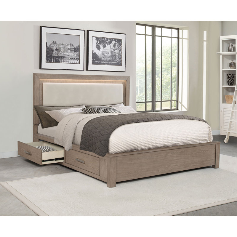 Gursevak 56-inch California King LED Storage Bed Barley Brown, California King